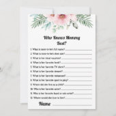 誰がママのピンク最高のの赤ん坊シャワーのゲームカードを知っている 招待状 (正面)