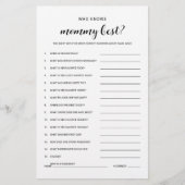 誰がママの予算の赤ちゃんフレンドリーシャワーのゲームを知っている チラシ (正面)