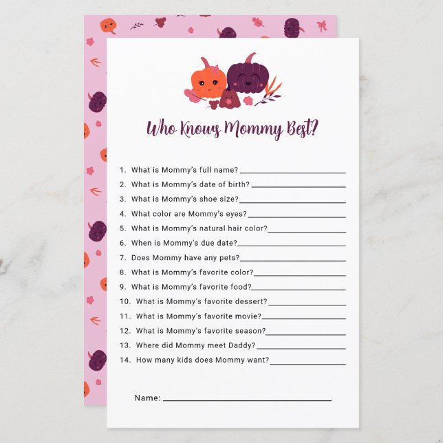 誰がママの小さなかぼちゃの最高の赤ん坊シャワーを知っている (正面/裏面)