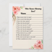 誰がママの最高のフローラの赤ちゃんシャワーのゲームカードを知っている 招待状 (正面)