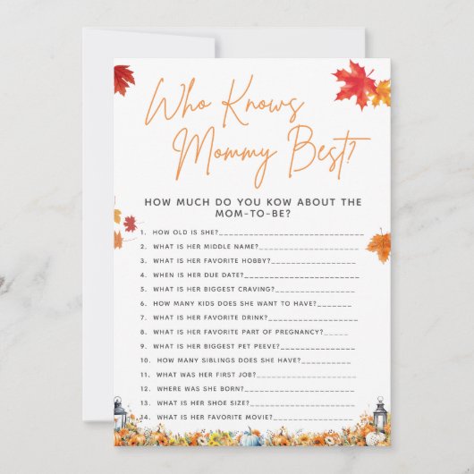 誰がママの質問最高の赤ん坊シャワーのゲーム 招待状 (正面)