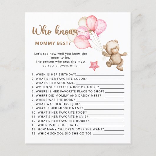 誰がママの赤最高のちゃんシャワーのゲームを知っている。 (正面)