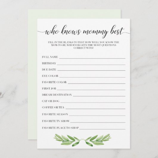 誰がママの赤最高のちゃんシャワーのゲームカードを知っている (正面/裏面)