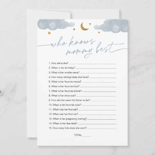 誰がママの輝く星最高のの赤ん坊シャワーを知っている 招待状 (正面)