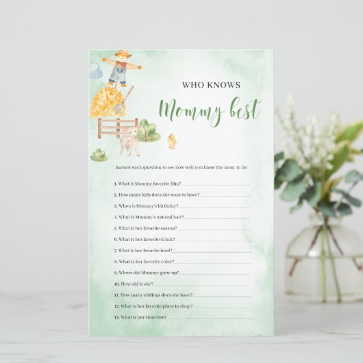 誰がママの農場最高のテーマベビーシャワーゲームを知っている (スタンド正面)