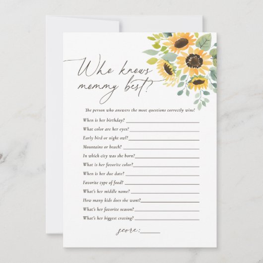 誰がママひまわり赤最高のちゃんシャワーゲームを知っている 招待状 (正面)