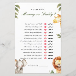 誰がママまたはダディーサファリベイビーシャワーゲームを推測