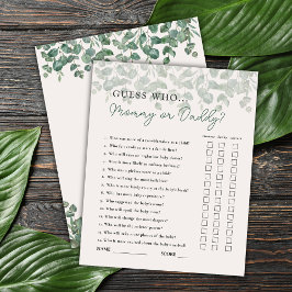 誰がママまたはダディーサファリベイビーシャワーゲームを推測