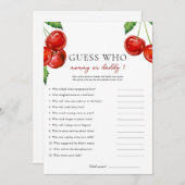 誰がママまたはパパさくらんぼ赤ちゃんシャワーカードを推測 シーズンカード (正面/裏面)