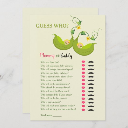 誰がママまたはパパのゲームを推測(双子) (正面/裏面)