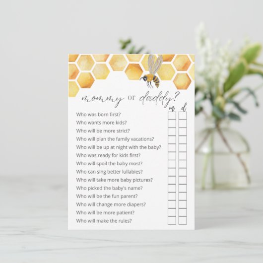 誰がママまたはパパビー赤ちゃんシャワーゲームを推測 エンクロージャーカード (スタンド正面)