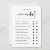 誰がママまたはパパブラックスクリプト赤ちゃんシャワーカード 招待状 (正面)