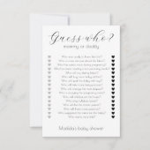 誰がママまたはパパミニマリスト赤ちゃんシャワーゲームを推測 カード (正面)