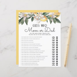 誰がママまたはパパレモン柑橘系ベビーシャワーを推測