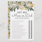 誰がママまたはパパレモン柑橘系ベビーシャワーを推測 便箋 (正面/裏面)