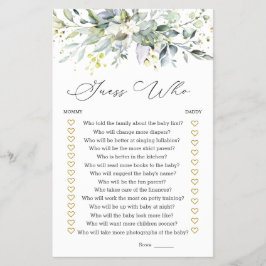 誰がママまたはパパ赤ちゃんシャワーのゲーム緑を推測 チラシ
