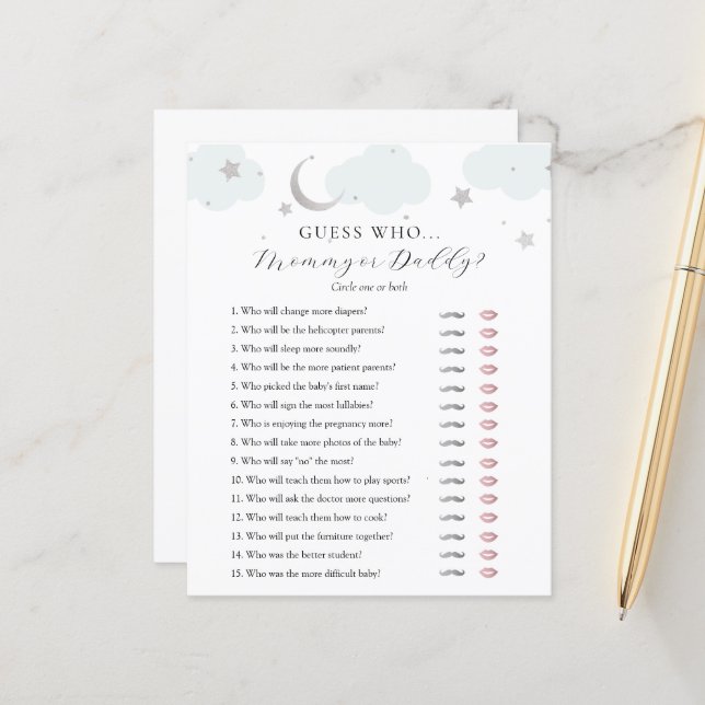 誰がママまたはパパ赤ちゃんシャワーゲームカードを推測 (正面/裏面インサイチュ)