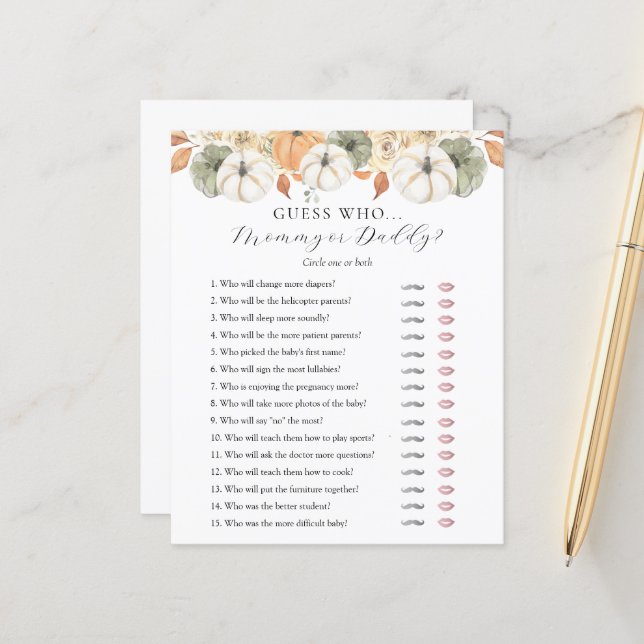 誰がママまたはパパ赤ちゃんシャワーゲームカードを推測 (正面/裏面インサイチュ)