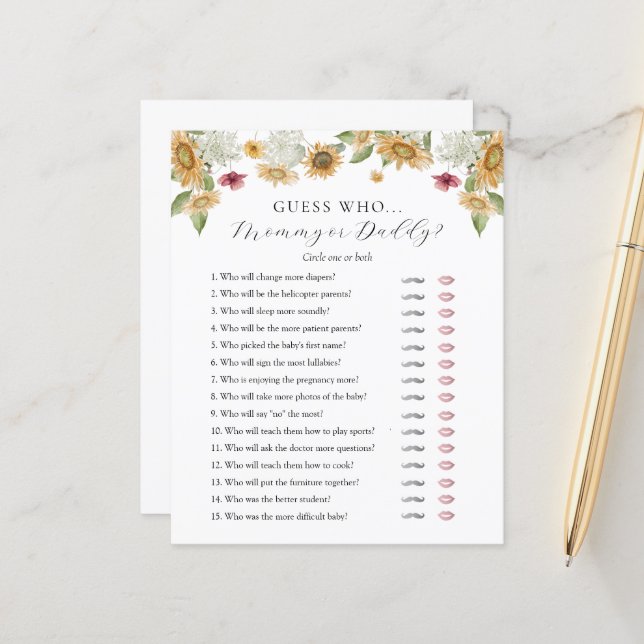 誰がママまたはパパ赤ちゃんシャワーゲームカードを推測 (正面/裏面インサイチュ)