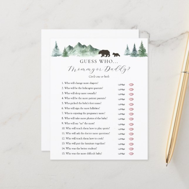 誰がママまたはパパ赤ちゃんシャワーゲームカードを推測 (正面/裏面インサイチュ)