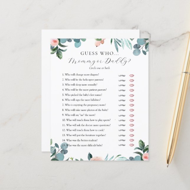 誰がママまたはパパ赤ちゃんシャワーゲームカードを推測 (正面/裏面インサイチュ)