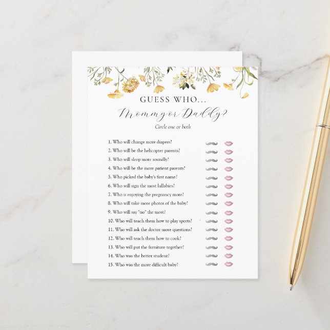 誰がママまたはパパ赤ちゃんシャワーゲームカードを推測 (正面/裏面インサイチュ)