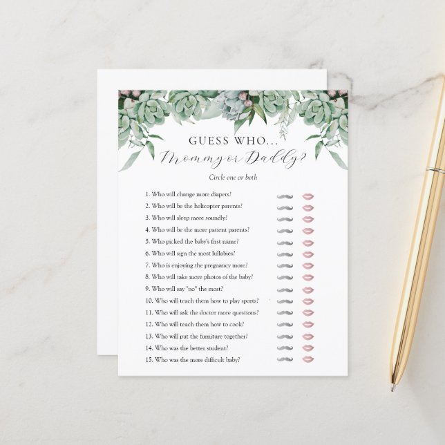 誰がママまたはパパ赤ちゃんシャワーゲームカードを推測 (正面/裏面インサイチュ)