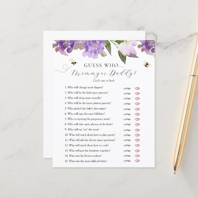 誰がママまたはパパ赤ちゃんシャワーゲームカードを推測 (正面/裏面インサイチュ)