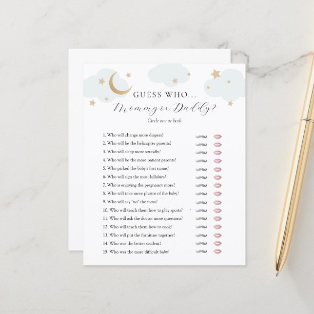 誰がママまたはパパ赤ちゃんシャワーゲームカードを推測 (正面/裏面インサイチュ)
