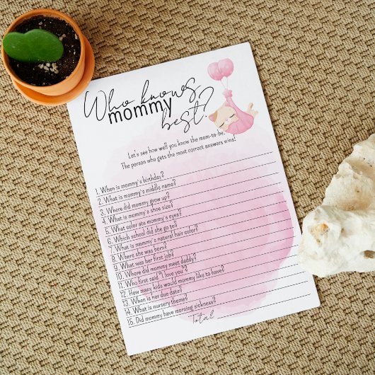 誰がママを知っ最高のている？ピンクの子猫の赤ちゃんシャワー アドバイスカード