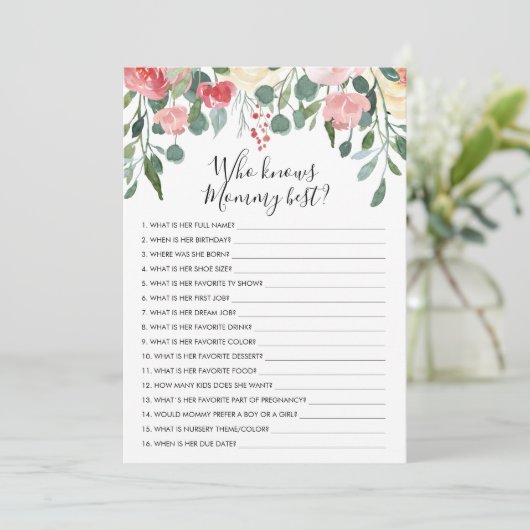 誰がママを知っ最高のている？ベビシャワーゲームカード 招待状 (スタンド正面)