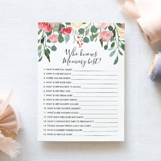 誰がママを知っ最高のている?ベビシャワーゲームカード 招待状