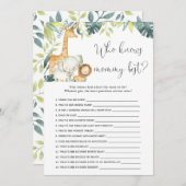 誰がママ最高のサファリの赤ちゃんシャワーのゲームを知っている 招待状 (正面/裏面)