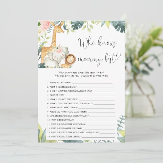 誰がママ最高のサファリの赤ちゃんシャワーのゲームを知っている 招待状 (スタンド正面)