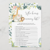 誰がママ最高のサファリの赤ちゃんシャワーのゲームを知っている 招待状 (正面/裏面)