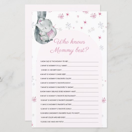 誰がママ象の最高の赤ん坊シャワーのゲームを知っている (正面/裏面)