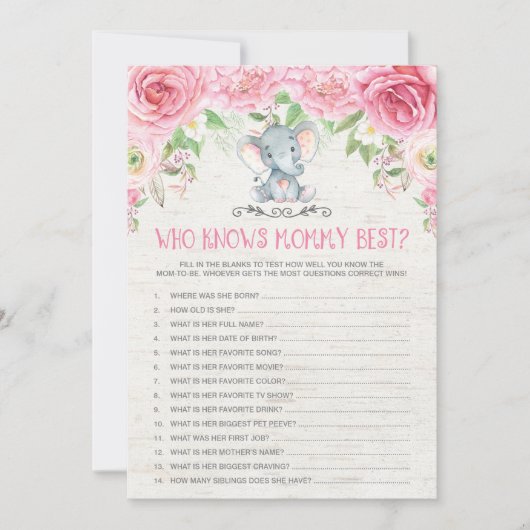 誰がママ象の赤最高のちゃんシャワーのゲームを知っている 招待状 (正面)