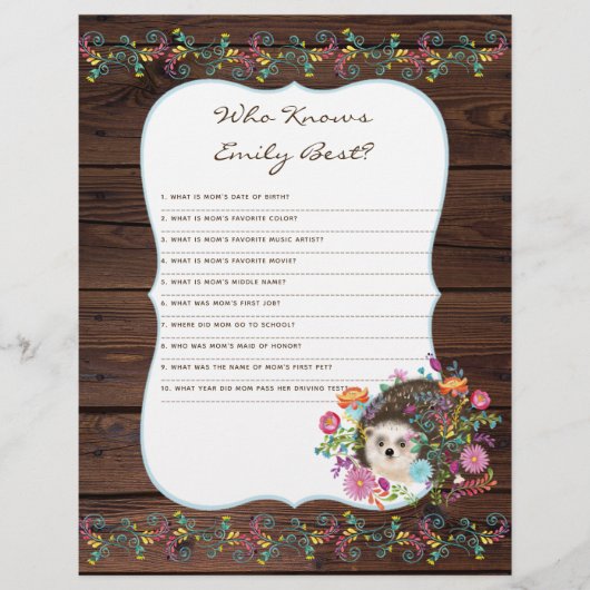 誰がママ赤ちゃん最高のシャワーゲームを知っている – Hedgehog (正面)