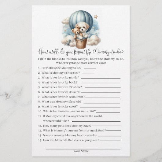 誰がママ赤ちゃん最高のシャワーゲームカードを知っている 便箋 (正面)