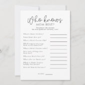 誰がママ赤ちゃん最高のシャワーゲームカードを知っている 招待状 (正面)