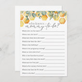 誰がママ・ビー・ベイビー・シャワー・ゲームを知っている エンクロージャーカード (正面/裏面)