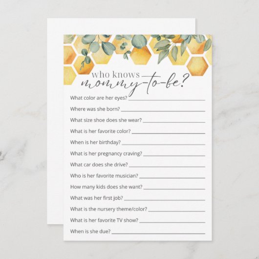 誰がママ・ビー・ベイビー・シャワー・ゲームを知っている エンクロージャーカード (正面/裏面)