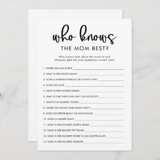 誰がママmommy赤ちゃんシャワー最高のゲームを知っている 招待状 (正面/裏面)