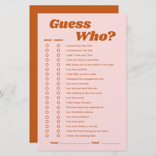 誰がレトロディスコブライダルシャワーゲーム (正面/裏面)