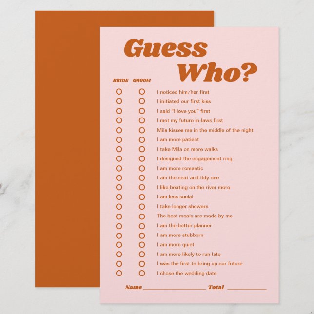 誰がレトロディスコブライダルシャワーゲーム (正面/裏面)