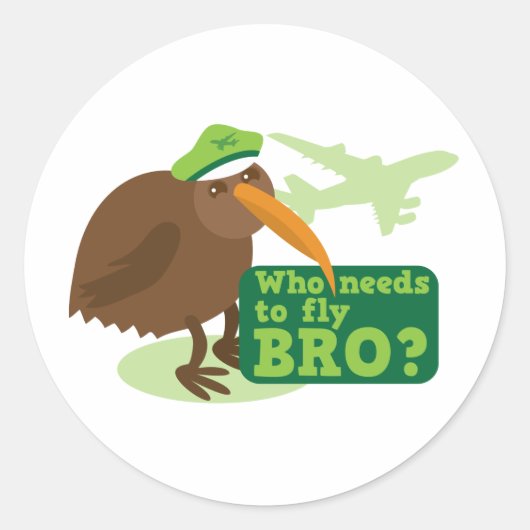 誰が仲間を飛ぶ必要があるか？キウイ鳥ユーモア ラウンドシール (正面)