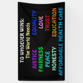 誰が勝っても世界は正義と平和を必要とする 横断幕 (縦)