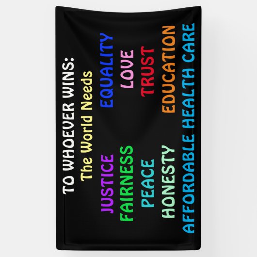 誰が勝っても世界は正義と平和を必要とする 横断幕 (縦)