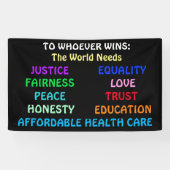 誰が勝っても世界は正義と平和を必要とする 横断幕 (横)