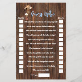 誰が推測する小さなオウムカウボーイベビーシャワーゲームカード チラシ (正面)